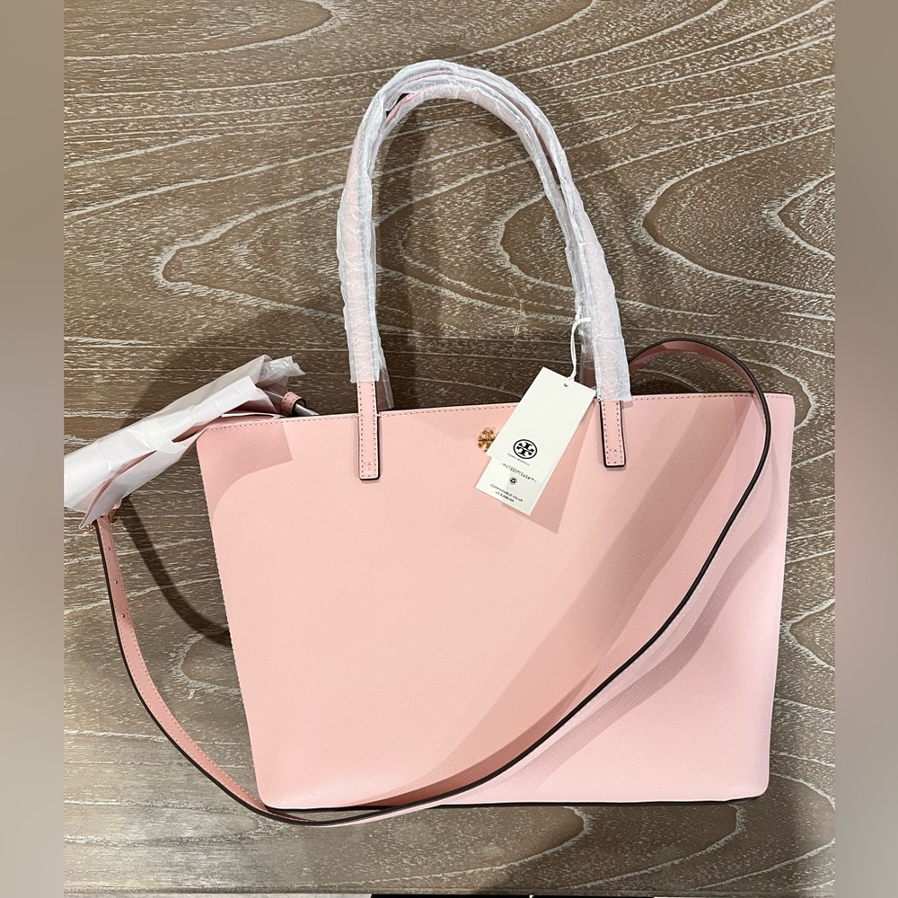 NWT Tory Burch Emerson Pink Saffiano Leather Small Tote Bag